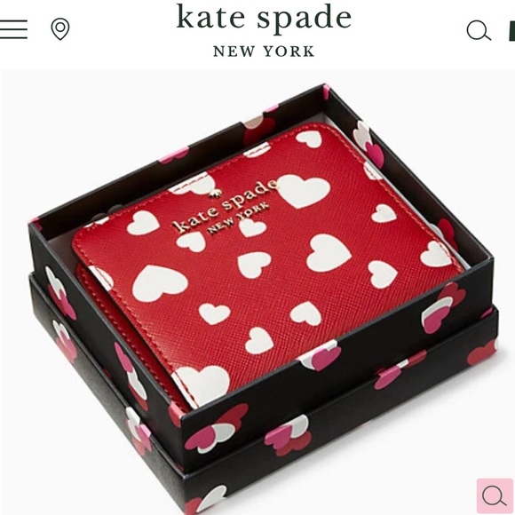 NWT-Kate Spade-Staci-Red & White-Heart Pop Print-Sm Zip Bifold Wallet-Boxed-$139 - Picture 13 of 13